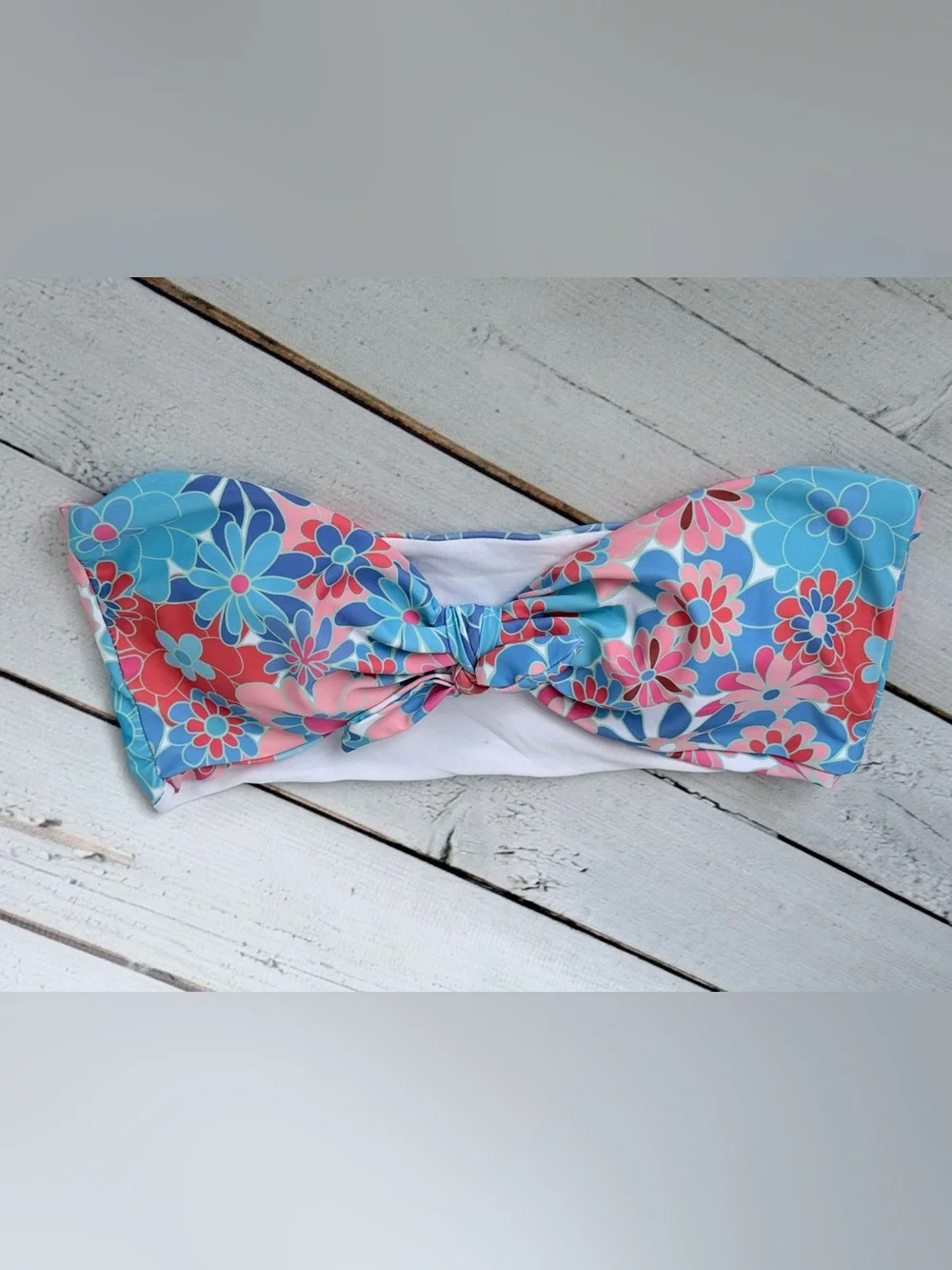 Retro Floral Bandeau Top & High Waisted Bikini Set - Large
